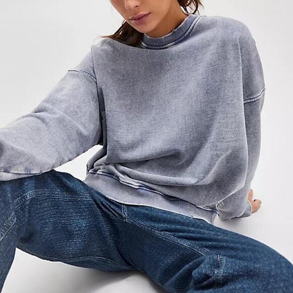 Falling Forward x Free People Snow Washed Destroyed Crew - Picture 1 of 2